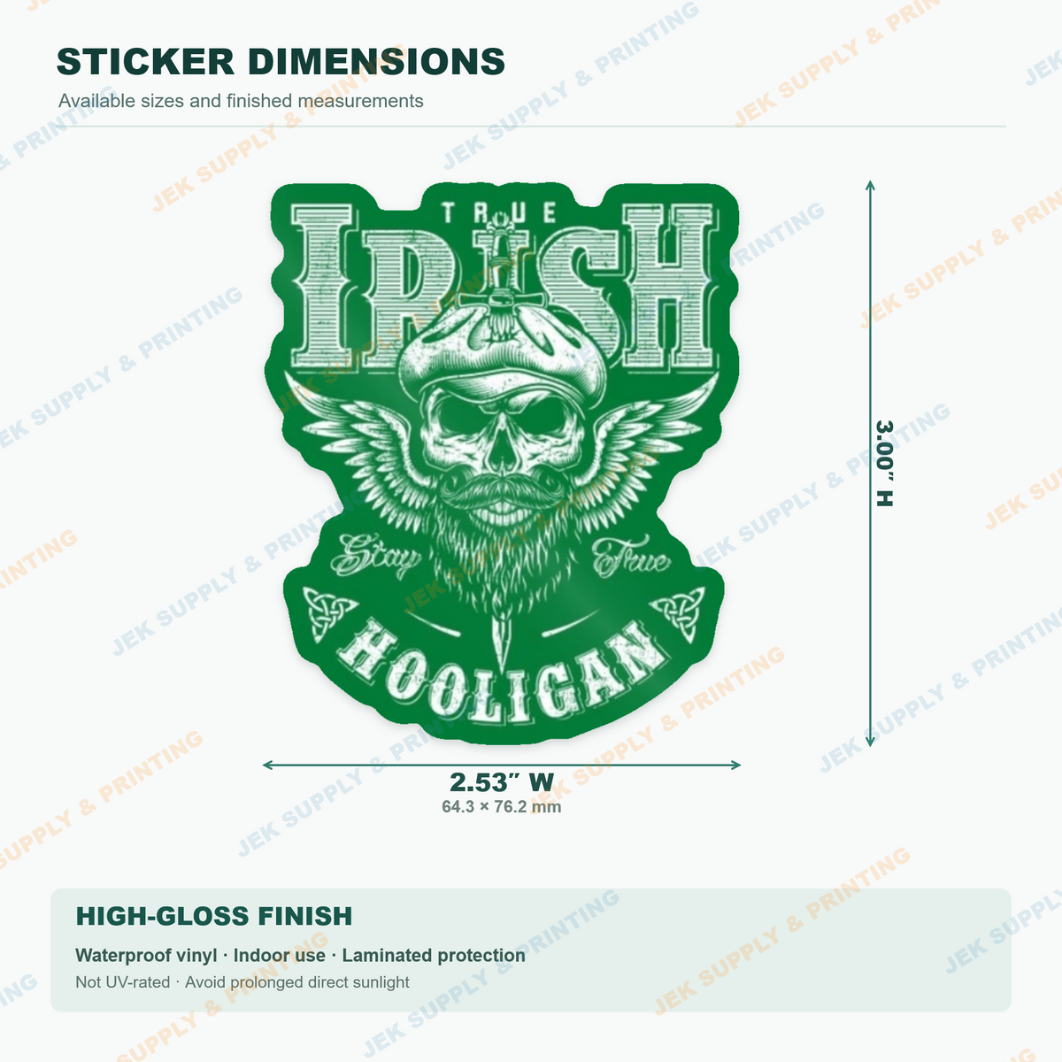 True Irish Hooligan Celtic bearded skull and winged Ireland pride sticker 3 inch height dimensions