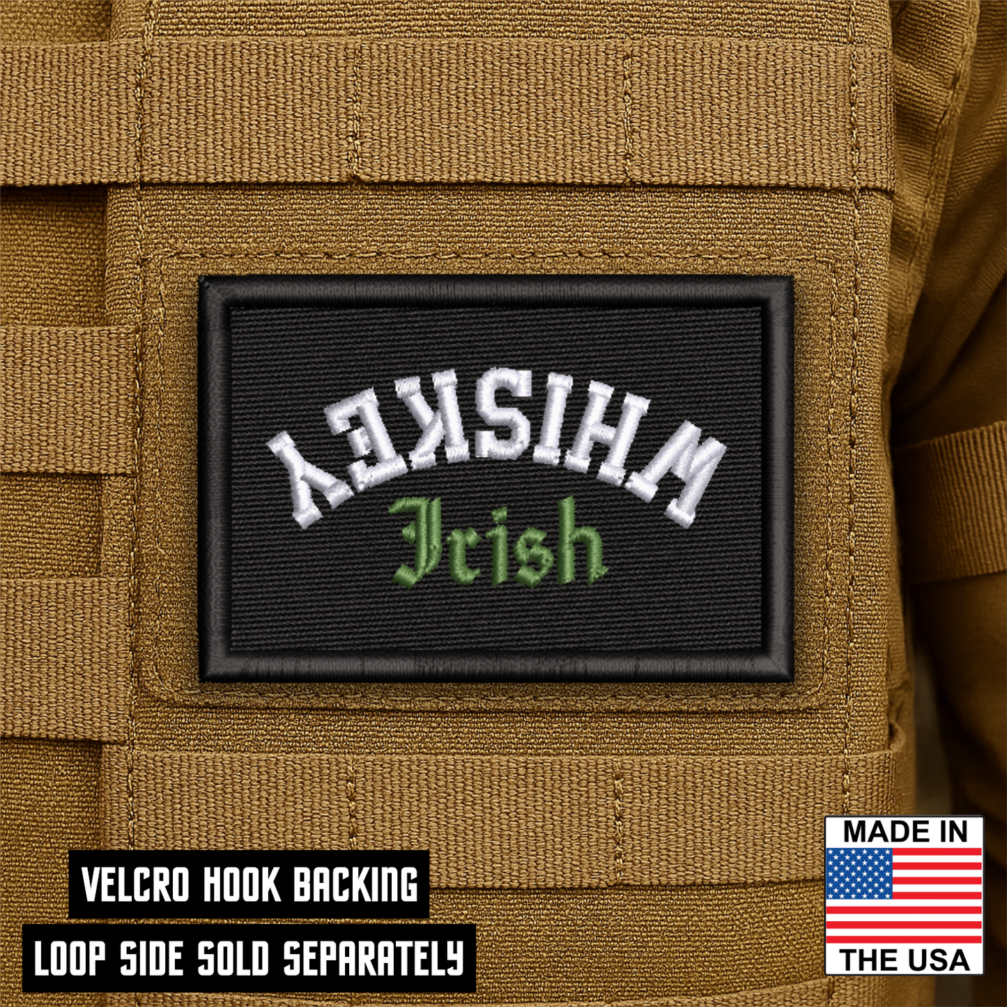 Irish Whiskey Upside Down Funny VELCRO® Morale Patch | Made in USA