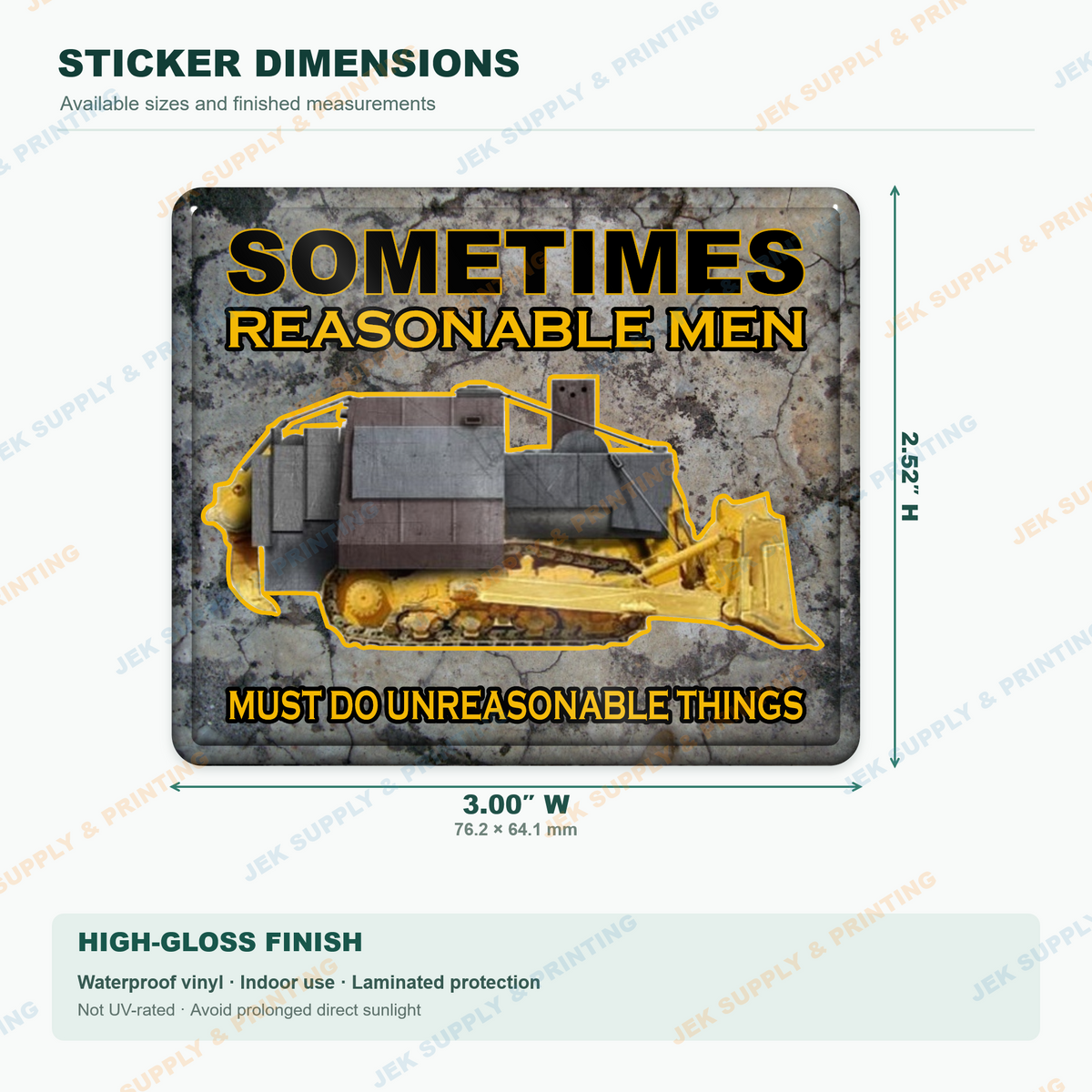 Killdozer vinyl decal, 3 inch width dimension guide