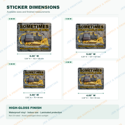 Killdozer sticker size comparison, 3, 4, 5, 6 inch width options