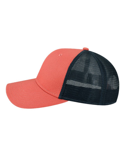 Red and black mesh cap on a white background