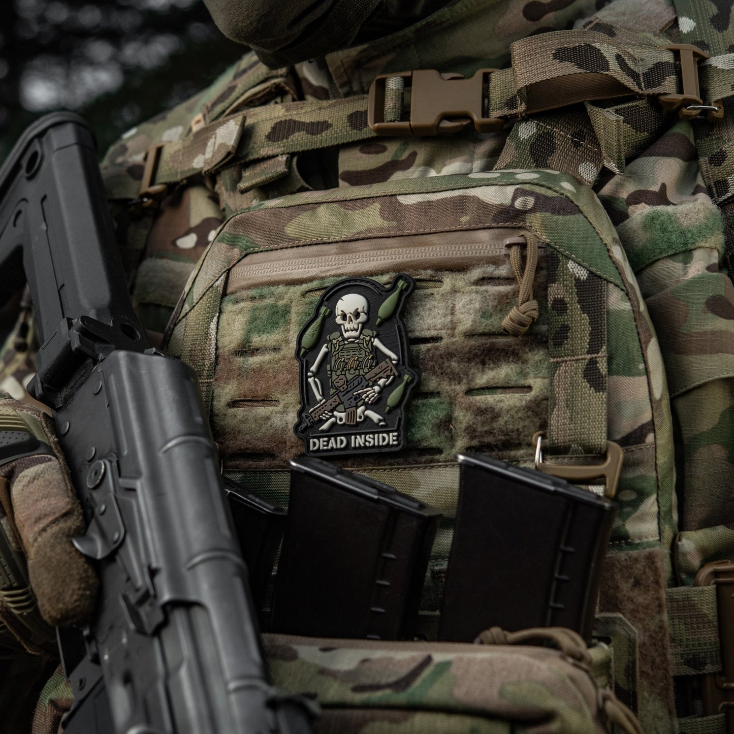 Dead Inside Skeleton PVC Morale Patch – Tactical Hook & Loop Backpack, Plate Carrier & Range Bag Patch