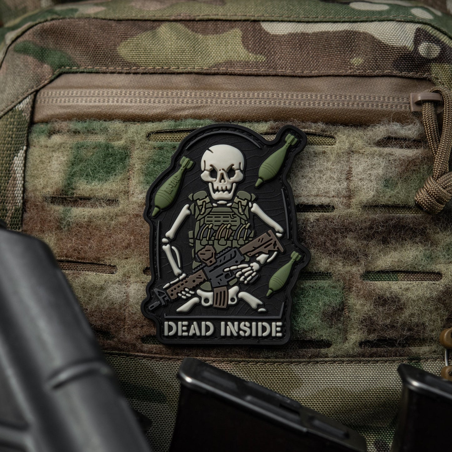 Dead Inside Skeleton PVC Morale Patch – Tactical Hook & Loop Backpack, Plate Carrier & Range Bag Patch