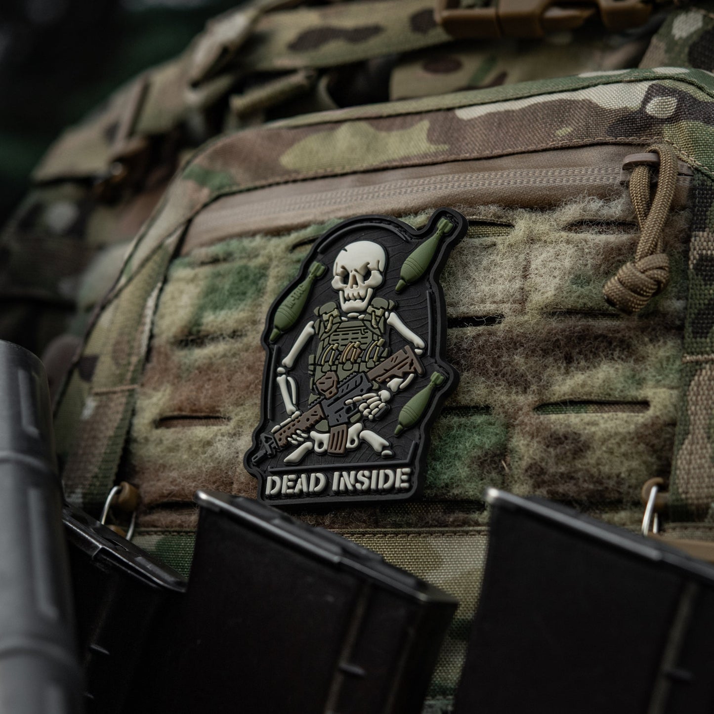Dead Inside Skeleton PVC Morale Patch – Tactical Hook & Loop Backpack, Plate Carrier & Range Bag Patch