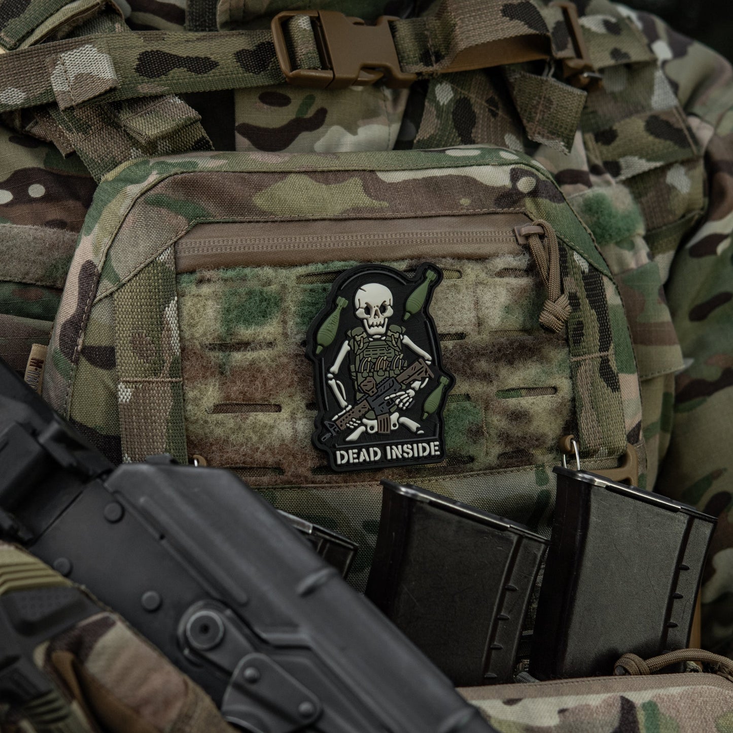 Dead Inside Skeleton PVC Morale Patch – Tactical Hook & Loop Backpack, Plate Carrier & Range Bag Patch