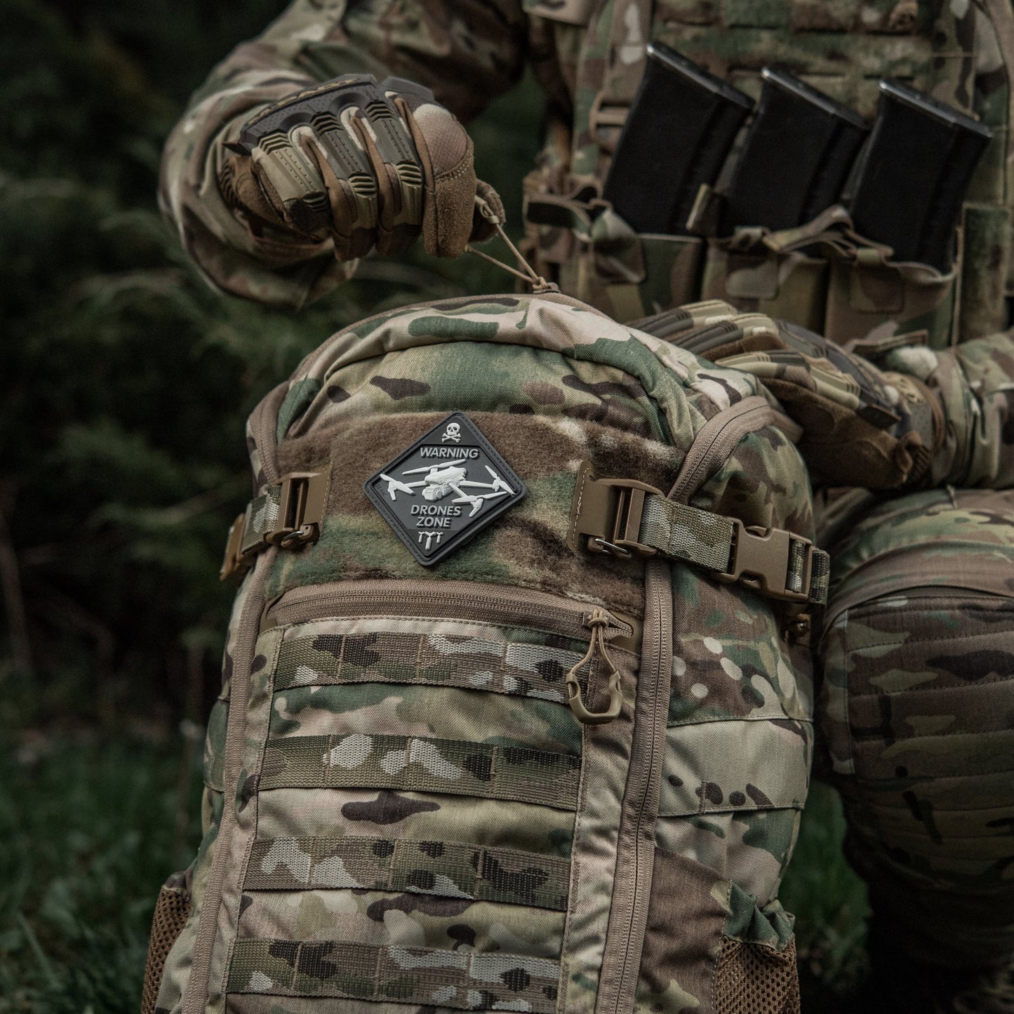 Warning Drones Zone PVC Morale Patch – M-Tac Tactical Hook & Loop Drone Operator Patch for Backpack, Plate Carrier & Range Bag