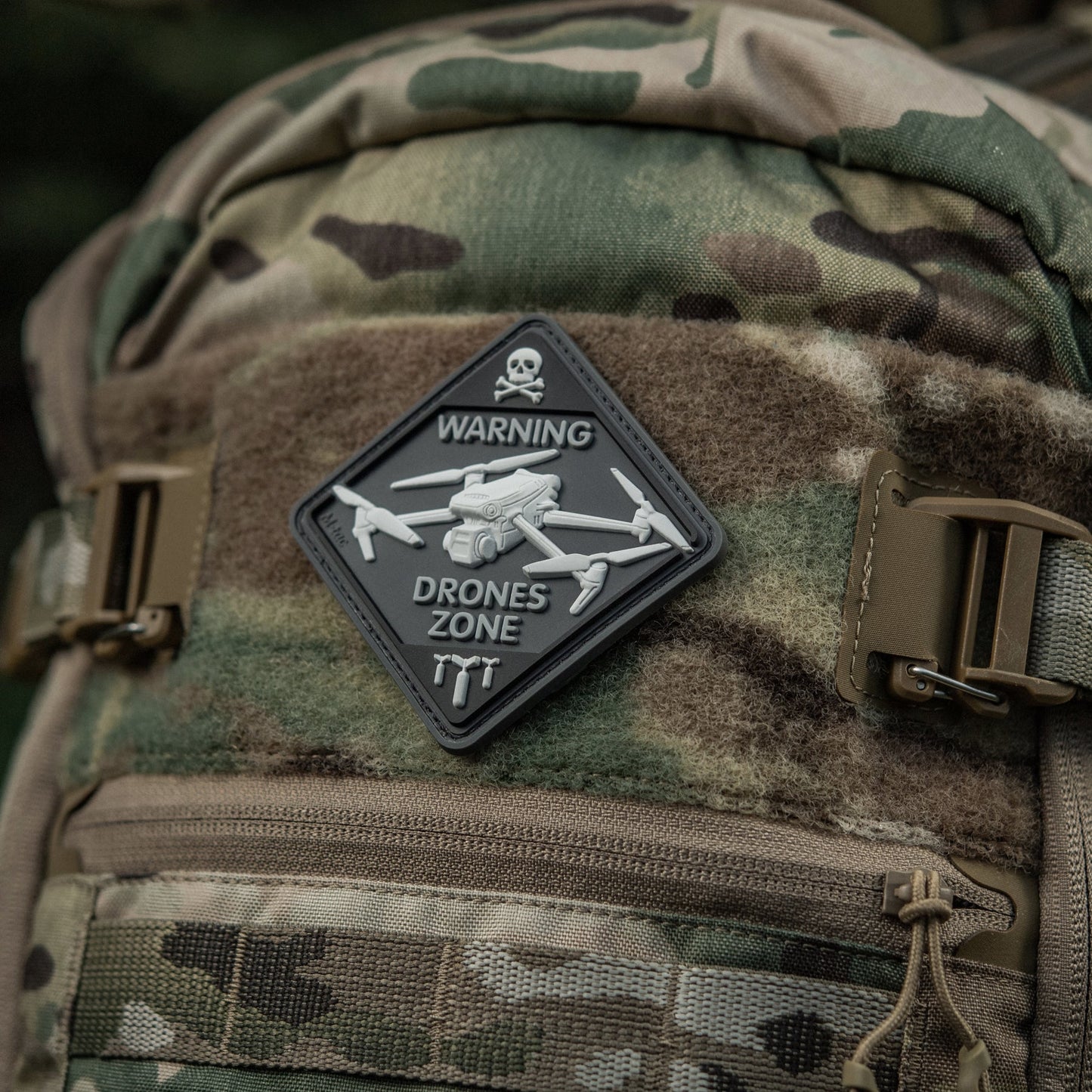 Warning Drones Zone PVC Morale Patch – M-Tac Tactical Hook & Loop Drone Operator Patch for Backpack, Plate Carrier & Range Bag