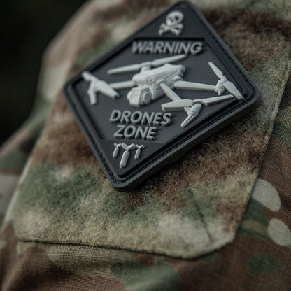 Warning Drones Zone PVC Morale Patch – M-Tac Tactical Hook & Loop Drone Operator Patch for Backpack, Plate Carrier & Range Bag