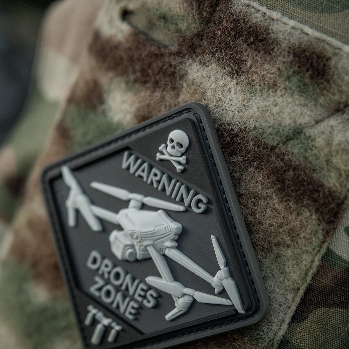 Warning Drones Zone PVC Morale Patch – M-Tac Tactical Hook & Loop Drone Operator Patch for Backpack, Plate Carrier & Range Bag