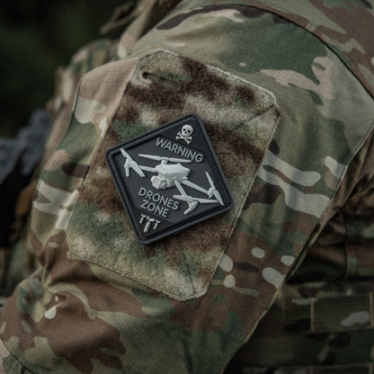 Warning Drones Zone PVC Morale Patch – M-Tac Tactical Hook & Loop Drone Operator Patch for Backpack, Plate Carrier & Range Bag