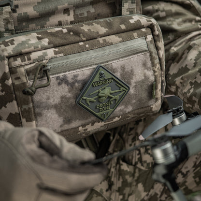 Warning Drones Zone PVC Morale Patch – M-Tac Tactical Hook & Loop Drone Operator Patch for Backpack, Plate Carrier & Range Bag