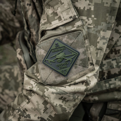 Warning Drones Zone PVC Morale Patch – M-Tac Tactical Hook & Loop Drone Operator Patch for Backpack, Plate Carrier & Range Bag