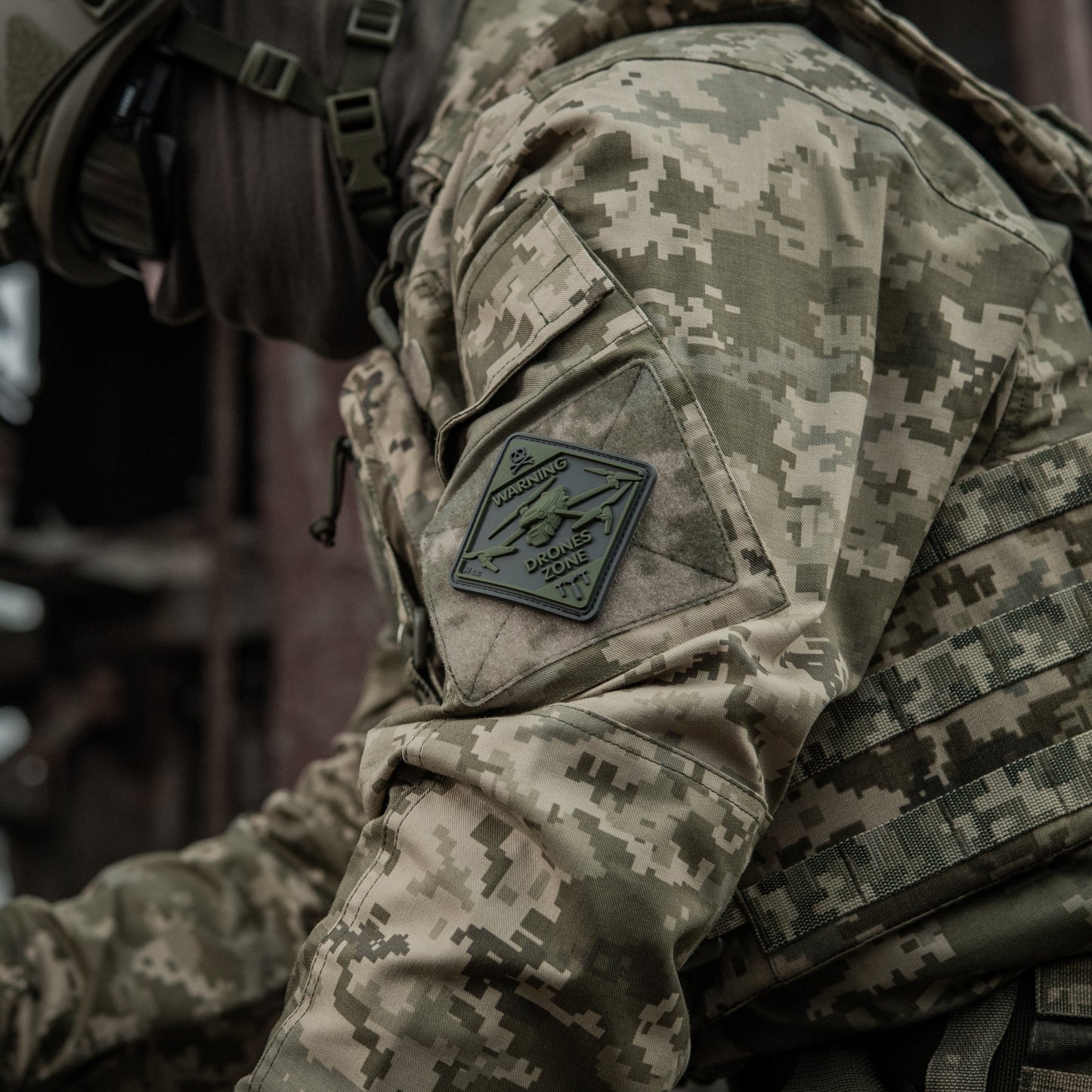 Warning Drones Zone PVC Morale Patch – M-Tac Tactical Hook & Loop Drone Operator Patch for Backpack, Plate Carrier & Range Bag