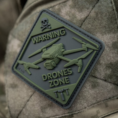 Warning Drones Zone PVC Morale Patch – M-Tac Tactical Hook & Loop Drone Operator Patch for Backpack, Plate Carrier & Range Bag