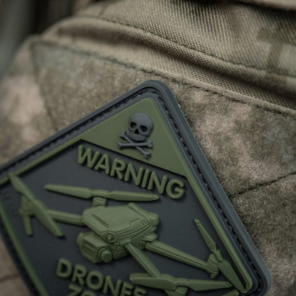 Warning Drones Zone PVC Morale Patch – M-Tac Tactical Hook & Loop Drone Operator Patch for Backpack, Plate Carrier & Range Bag