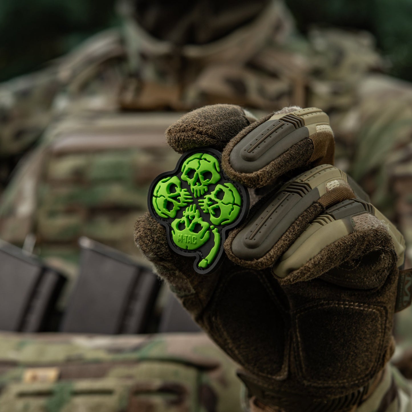 Lucky Skull Shamrock PVC Morale Patch – M-Tac Tactical Hook & Loop Clover Patch for Backpack, Plate Carrier & EDC Gear
