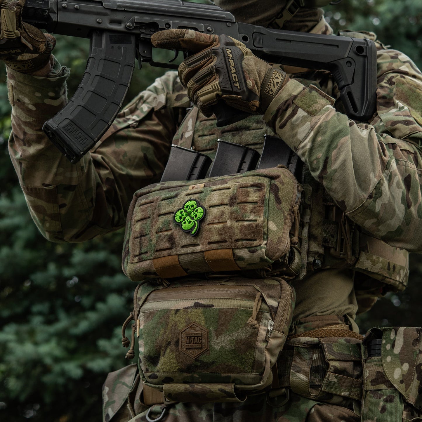 Lucky Skull Shamrock PVC Morale Patch – M-Tac Tactical Hook & Loop Clover Patch for Backpack, Plate Carrier & EDC Gear