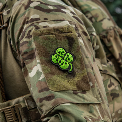 Lucky Skull Shamrock PVC Morale Patch – M-Tac Tactical Hook & Loop Clover Patch for Backpack, Plate Carrier & EDC Gear