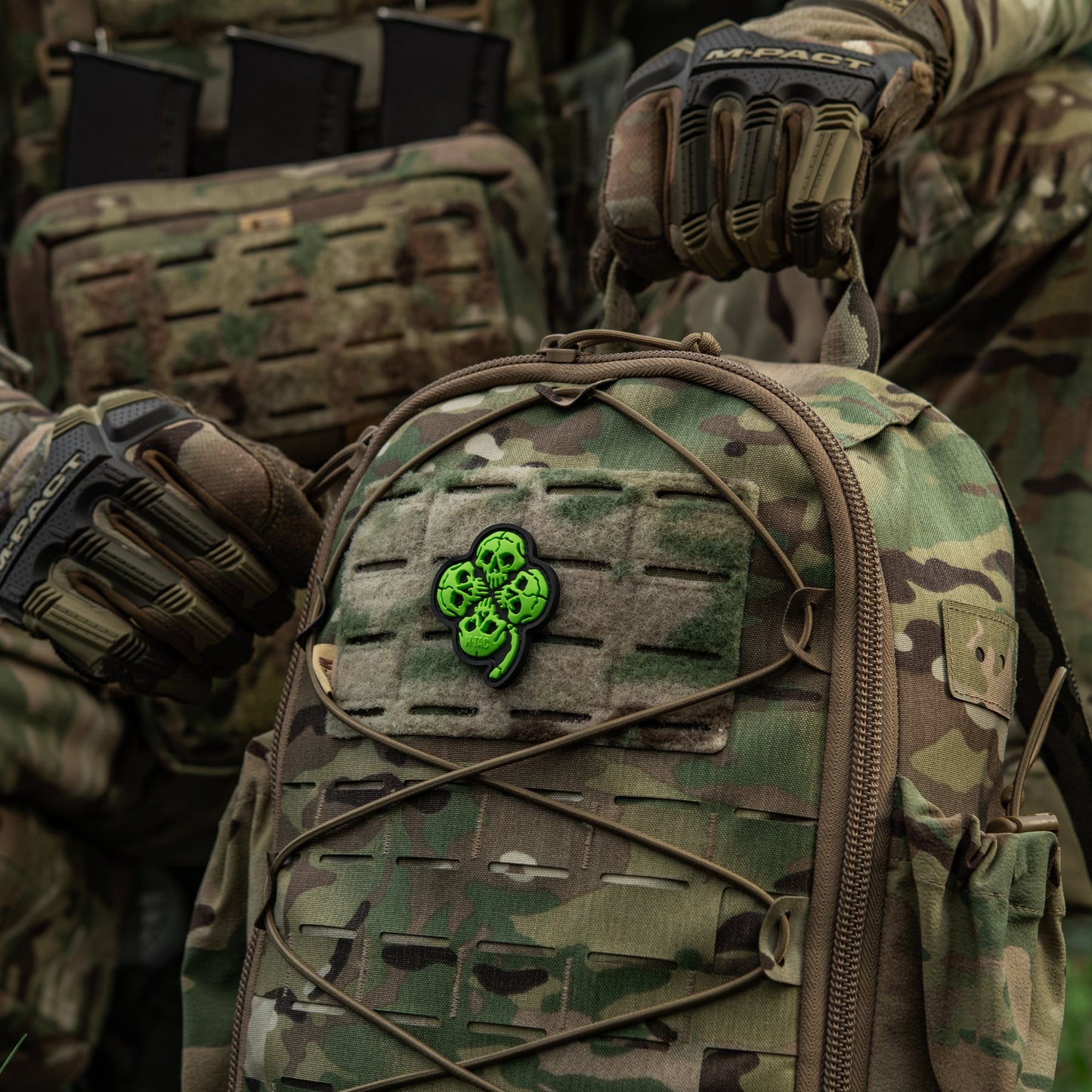 Lucky Skull Shamrock PVC Morale Patch – M-Tac Tactical Hook & Loop Clover Patch for Backpack, Plate Carrier & EDC Gear