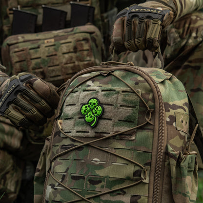 Lucky Skull Shamrock PVC Morale Patch – M-Tac Tactical Hook & Loop Clover Patch for Backpack, Plate Carrier & EDC Gear