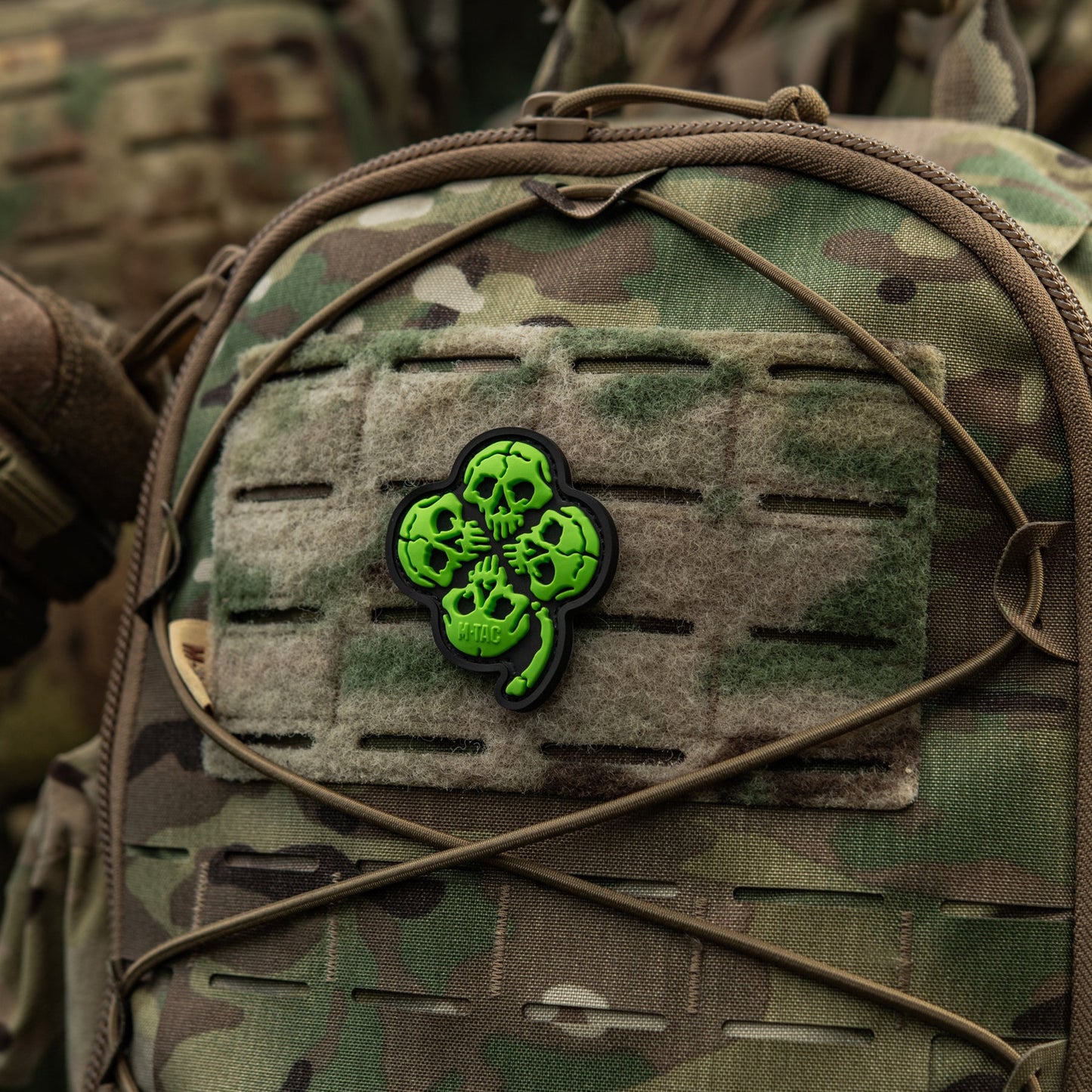 Lucky Skull Shamrock PVC Morale Patch – M-Tac Tactical Hook & Loop Clover Patch for Backpack, Plate Carrier & EDC Gear