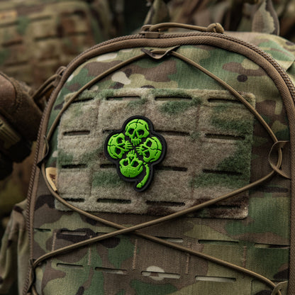 Lucky Skull Shamrock PVC Morale Patch – M-Tac Tactical Hook & Loop Clover Patch for Backpack, Plate Carrier & EDC Gear