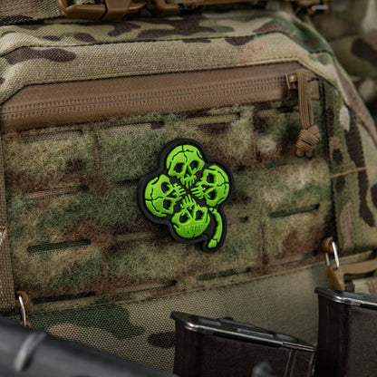 Lucky Skull Shamrock PVC Morale Patch – M-Tac Tactical Hook & Loop Clover Patch for Backpack, Plate Carrier & EDC Gear