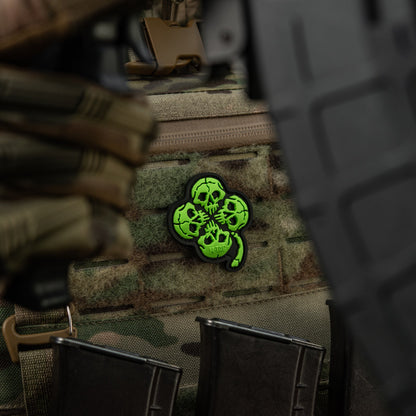 Lucky Skull Shamrock PVC Morale Patch – M-Tac Tactical Hook & Loop Clover Patch for Backpack, Plate Carrier & EDC Gear