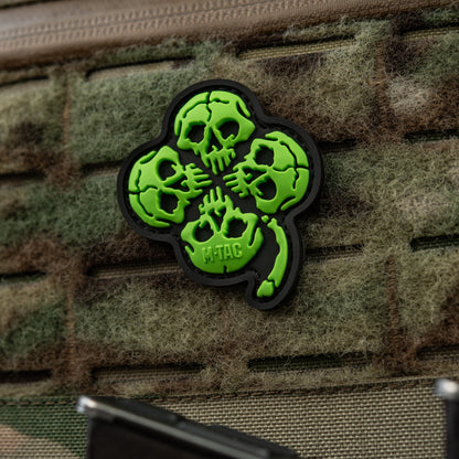 Lucky Skull Shamrock PVC Morale Patch – M-Tac Tactical Hook & Loop Clover Patch for Backpack, Plate Carrier & EDC Gear