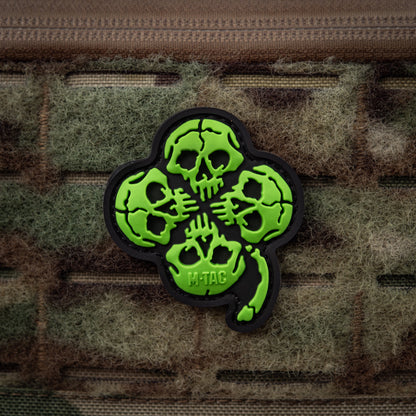 Lucky Skull Shamrock PVC Morale Patch – M-Tac Tactical Hook & Loop Clover Patch for Backpack, Plate Carrier & EDC Gear