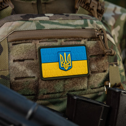 Ukraine Flag Embossed PVC Morale Patch – M-Tac Tactical Hook & Loop Ukrainian Trident Patch for Backpack, Plate Carrier & Uniform