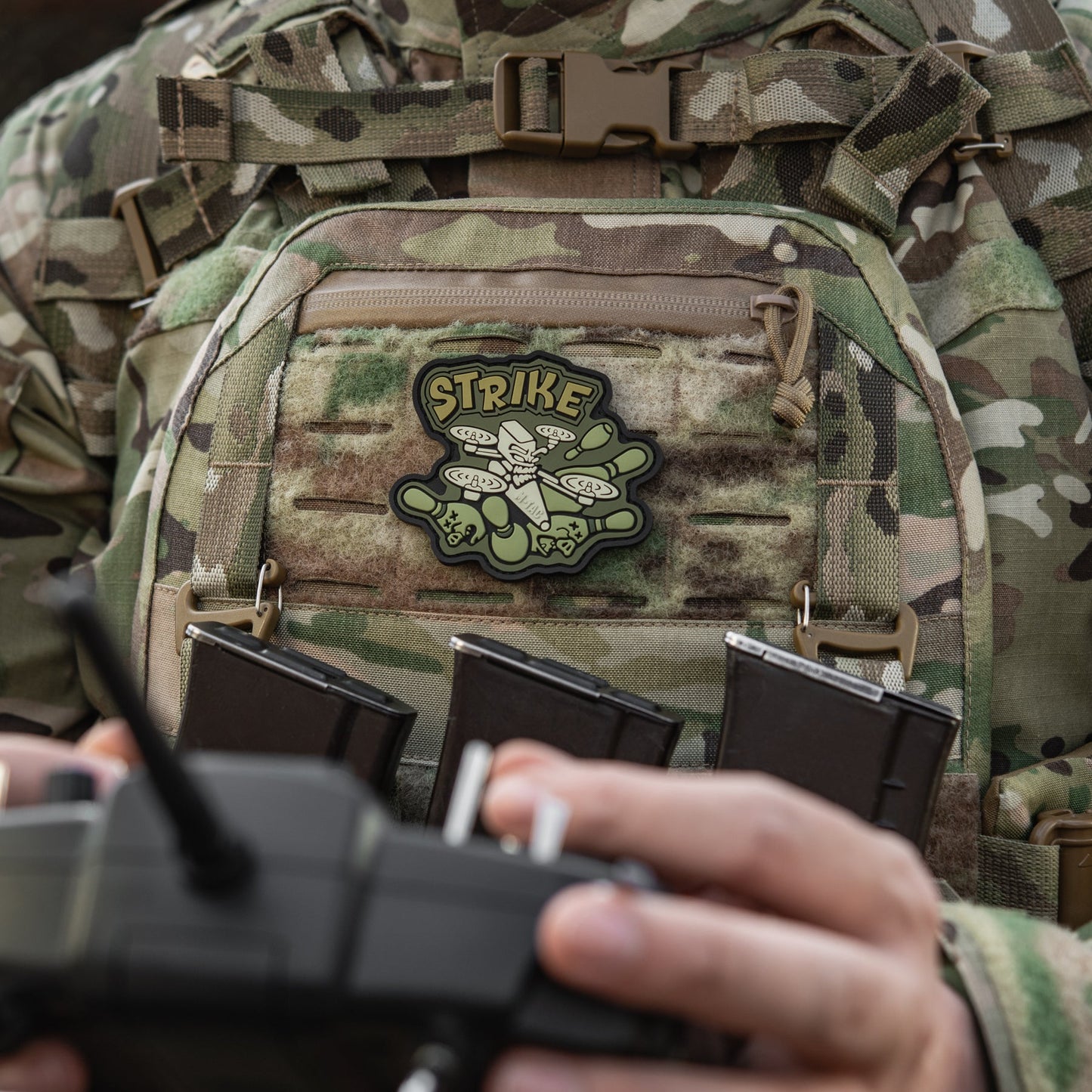 Strike FPV Drone PVC Morale Patch – M-Tac Tactical Hook & Loop UAV Patch for Backpack, Plate Carrier & Range Bag