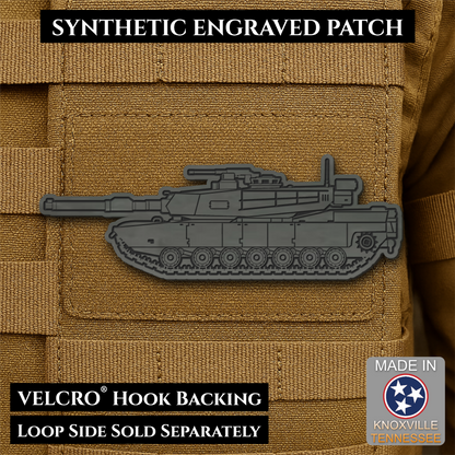 M1 Abrams Main Battle Tank Engraved Tactical Morale Patch, 1.4x4” | Made in USA | VELCRO® Brand Hook Backing