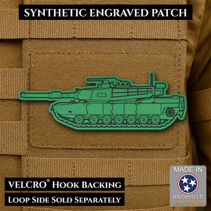 M1 Abrams Main Battle Tank Engraved Tactical Morale Patch, 1.4x4” | Made in USA | VELCRO® Brand Hook Backing
