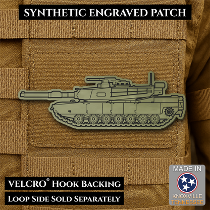 M1 Abrams Main Battle Tank Engraved Tactical Morale Patch, 1.4x4” | Made in USA | VELCRO® Brand Hook Backing