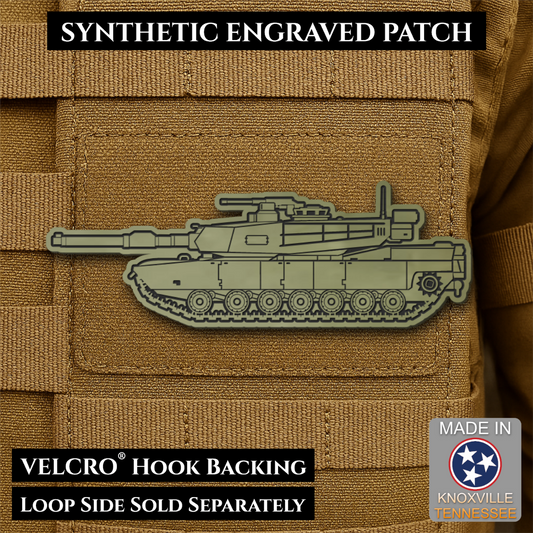 M1 Abrams Main Battle Tank Engraved Tactical Morale Patch, 1.4x4” | Made in USA | VELCRO® Brand Hook Backing