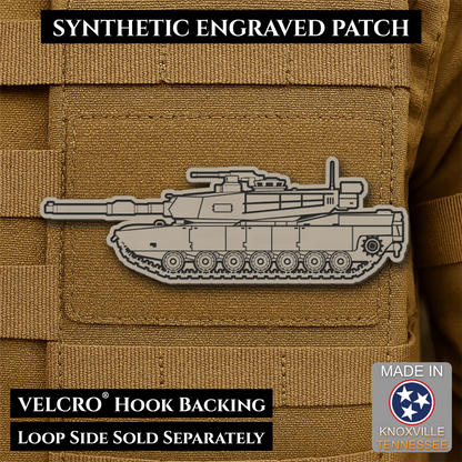 M1 Abrams Main Battle Tank Engraved Tactical Morale Patch, 1.4x4” | Made in USA | VELCRO® Brand Hook Backing