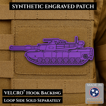 M1 Abrams Main Battle Tank Engraved Tactical Morale Patch, 1.4x4” | Made in USA | VELCRO® Brand Hook Backing