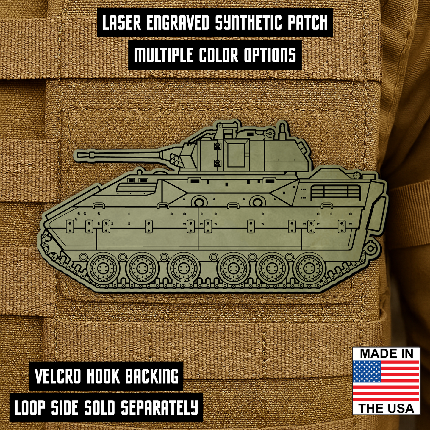 M2/M3 Bradley Fighting Vehicle Engraved Morale Patch – 1.4” x 3” Hook & Loop Tactical Patch | Made in USA