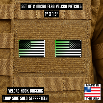 Mini American Flag Tactical Engraved Patch 1"x1.5" Hook & Loop | Set of 2 | Made in USA