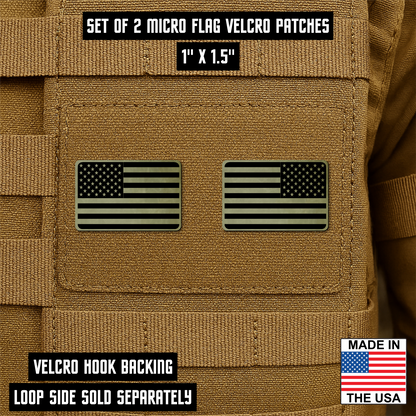 Mini American Flag Tactical Engraved Patch 1"x1.5" Hook & Loop | Set of 2 | Made in USA