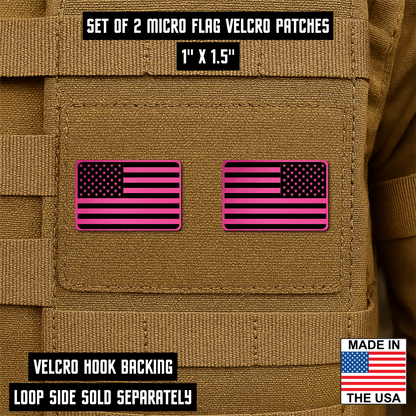 Mini American Flag Tactical Engraved Patch 1"x1.5" Hook & Loop | Set of 2 | Made in USA