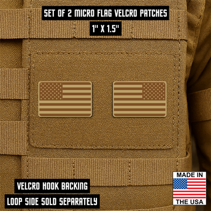 Mini American Flag Tactical Engraved Patch 1"x1.5" Hook & Loop | Set of 2 | Made in USA