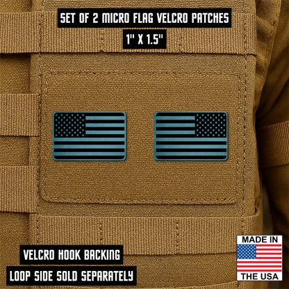 Mini American Flag Tactical Engraved Patch 1"x1.5" Hook & Loop | Set of 2 | Made in USA