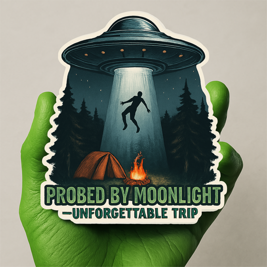 Funny Probed By Moonlight Sticker – Alien Humor Vinyl Decal, Waterproof