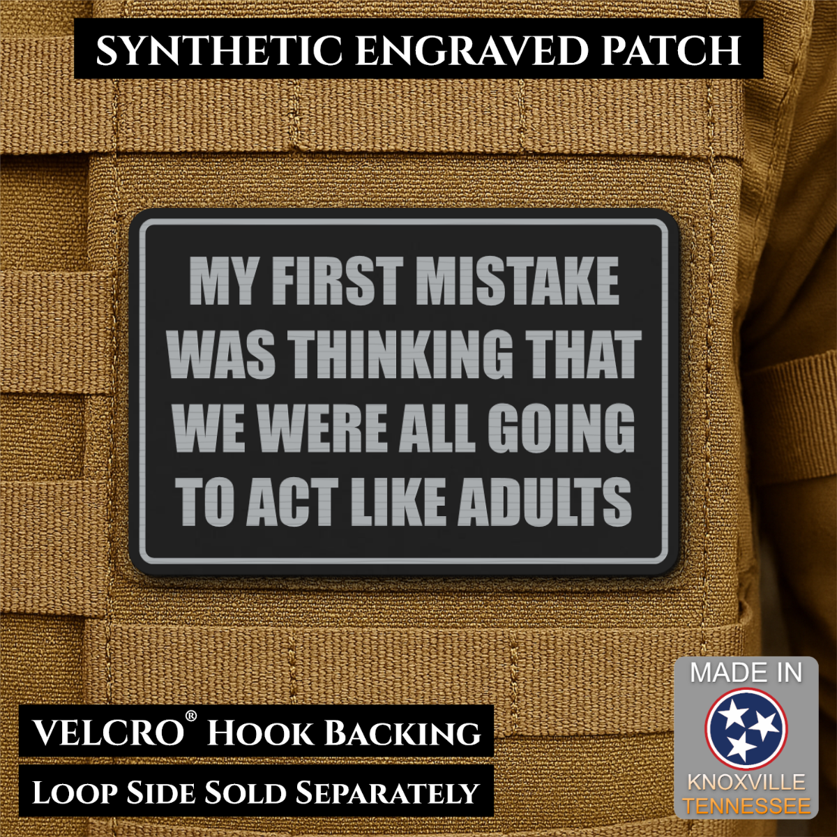 Can We Act Like Adults Funny Morale Patch, 2x3" | Made in USA | VELCRO® Brand Hook Backing