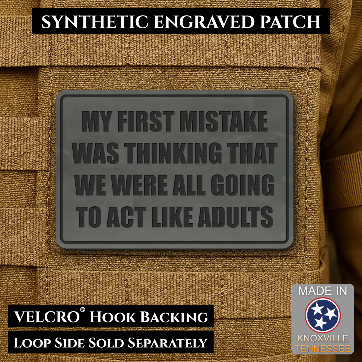 Can We Act Like Adults Funny Morale Patch, 2x3" | Made in USA | VELCRO® Brand Hook Backing