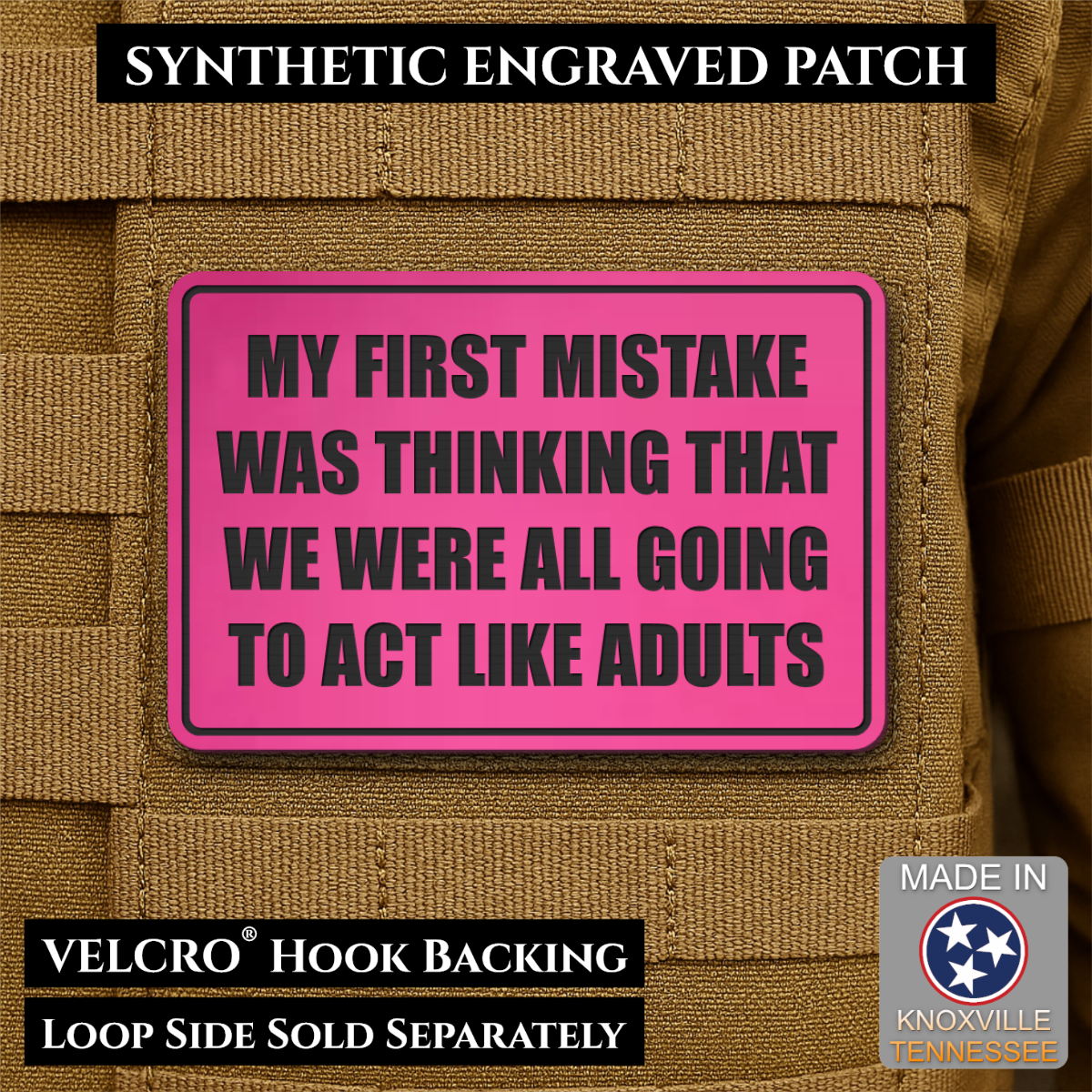 Can We Act Like Adults Funny Morale Patch, 2x3" | Made in USA | VELCRO® Brand Hook Backing
