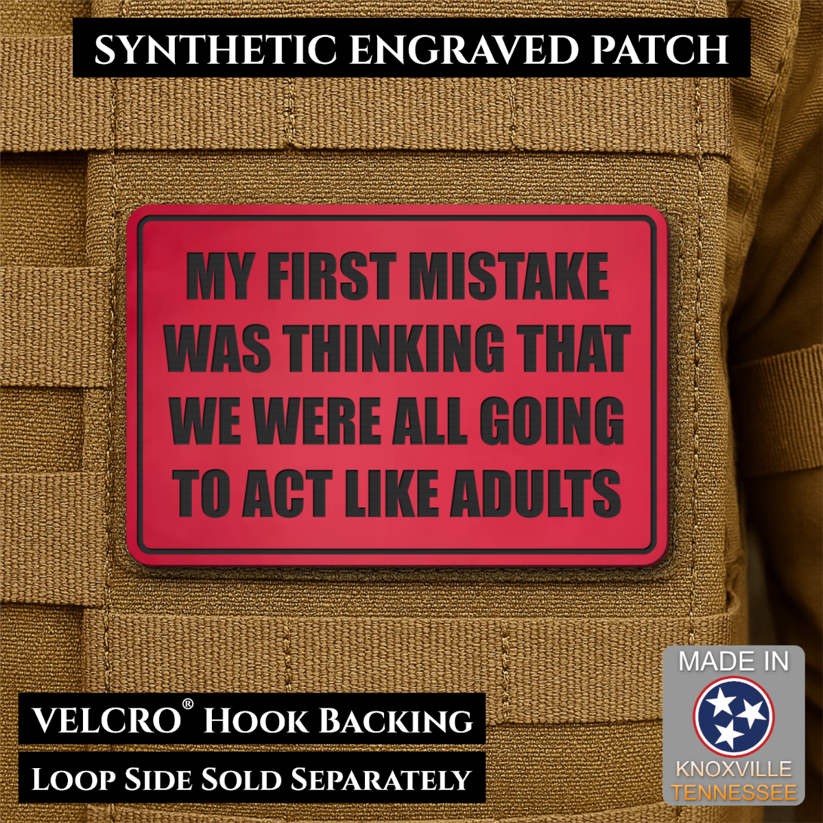 Can We Act Like Adults Funny Morale Patch, 2x3" | Made in USA | VELCRO® Brand Hook Backing