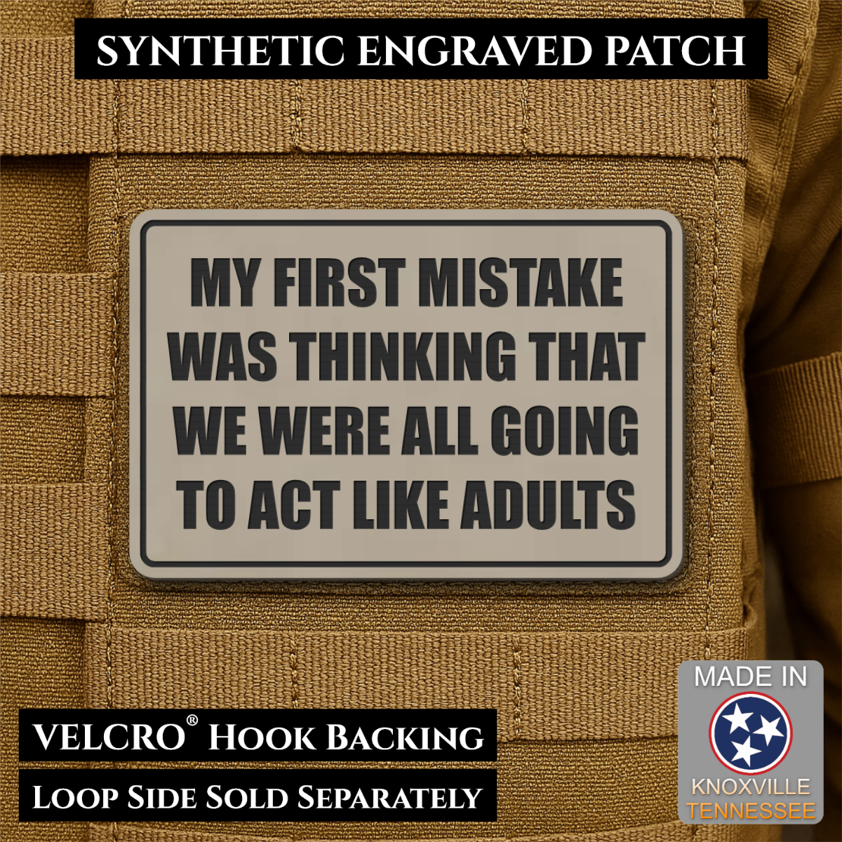 Can We Act Like Adults Funny Morale Patch, 2x3" | Made in USA | VELCRO® Brand Hook Backing